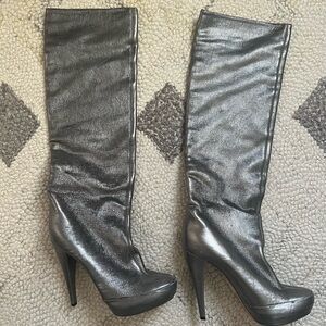 Donna Karan New York Runway Silver High Heel Boots size 40